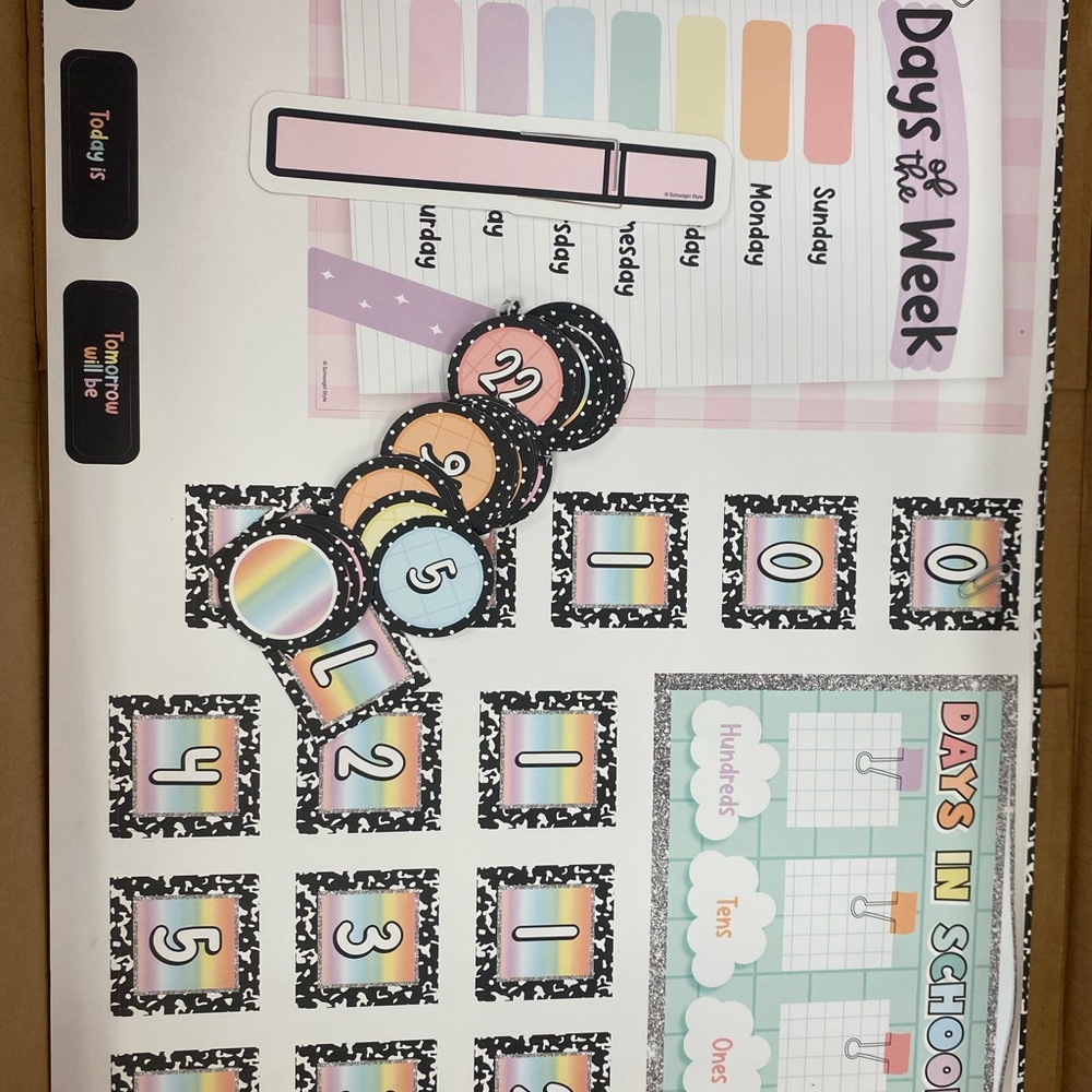 School Girl Style Pastel Colorful Classroom Calendar Set